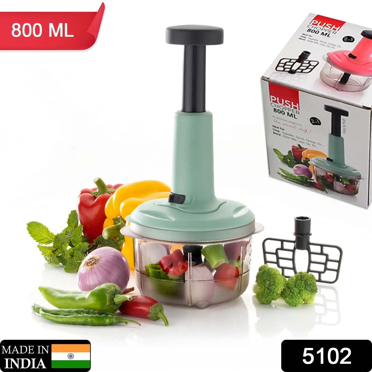 5102 2in1 push chopper 800ml Stainless Steel Blade Quick & Powerful Manual Hand Held Food Chopper to Chop & Cut Fruits, Vegetables, Herbs, Onions for Salsa, Salad Deodap 5102 2in1 push chopper 800ml Stainless Steel Blade Quick & Powerful Manual Hand Held Food Chopper to Chop & Cut Fruits, Vegetables, Herbs, Onions for Salsa, Salad Deodap